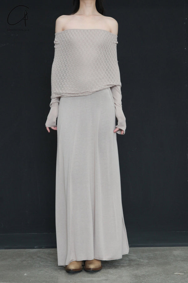 SWAYING/KNIT one-line collar cutout dress SW24SS2L25 almond color PS71
